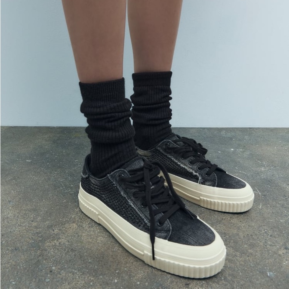 Zara black denim platform sneakers.